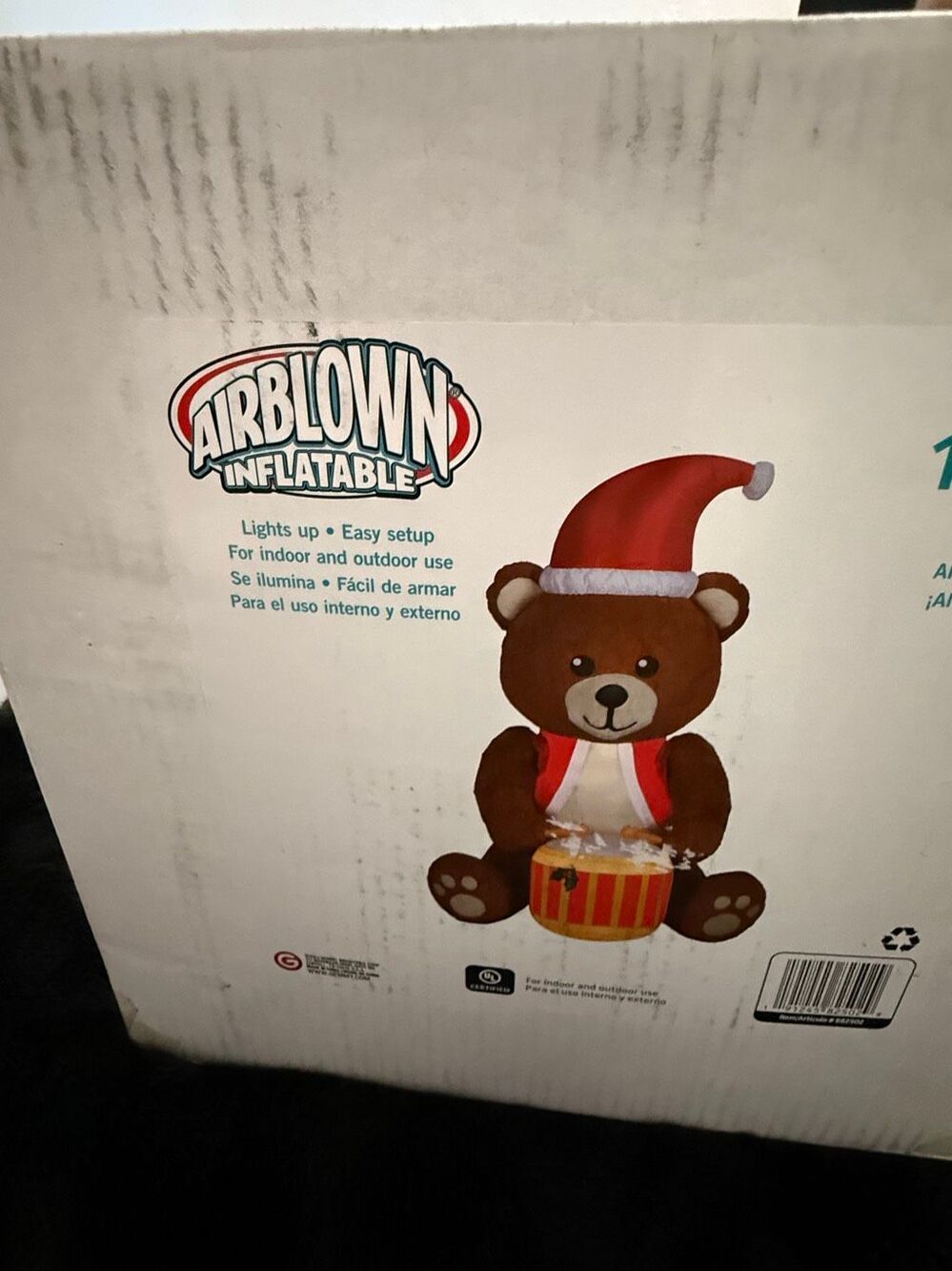 Gemmy Animated Christmas Airblown Inflatable  Drumming Fuzzy Teddy Bear, 6 ft